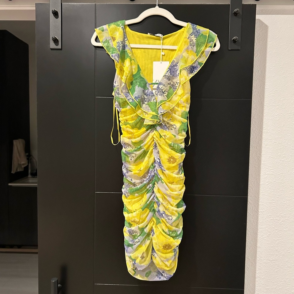 Zara Yellow and Green Floral Dress